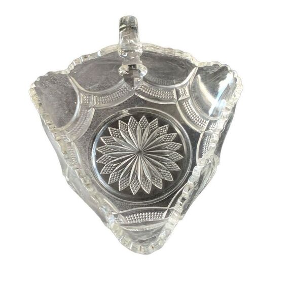 Vintage Fostoria American Glass Triangle Candy Nappy Dish with Handle - An Elega - Picture 2 of 14